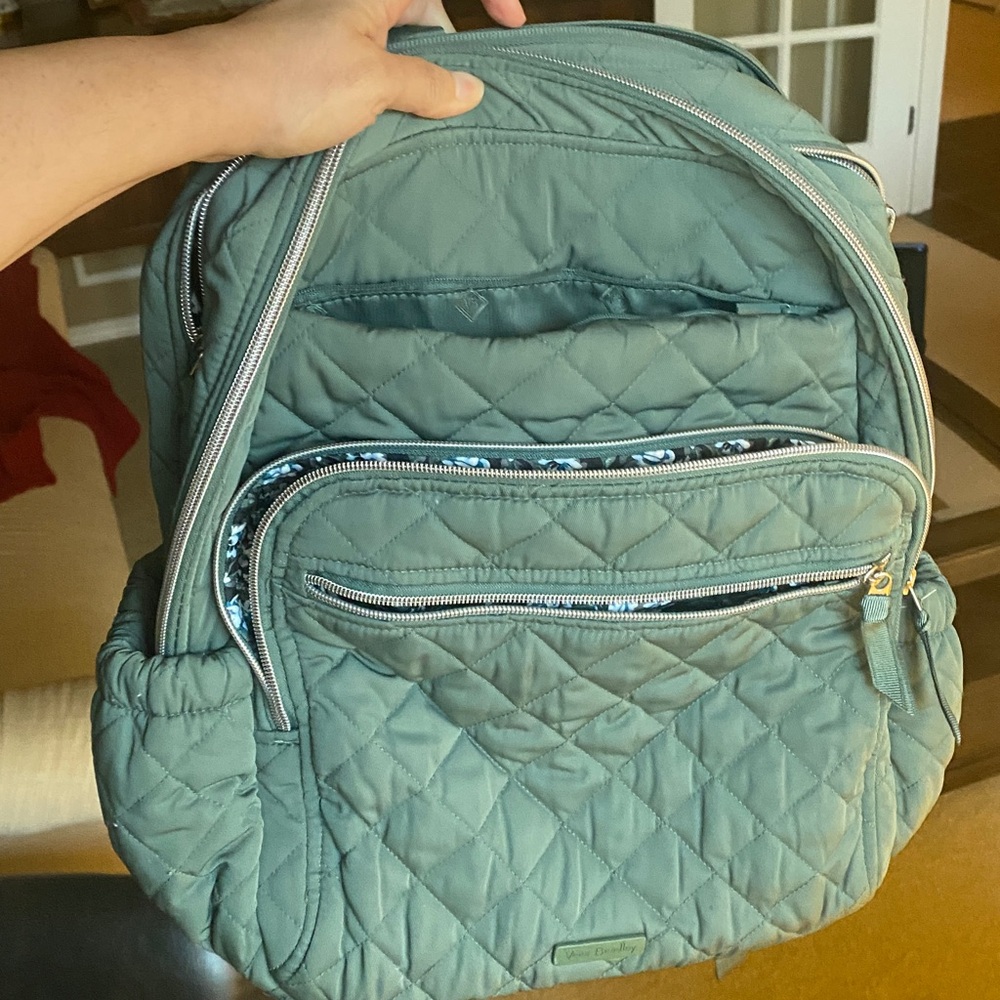 Vera Bradley Performance Twill Quilted Backpack in Olive Leaf